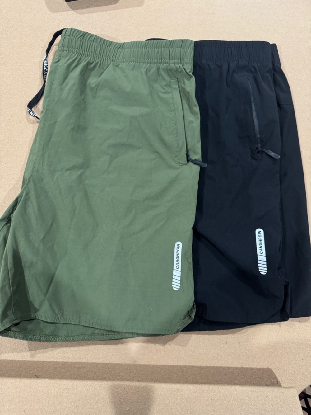 Men's Athletic Drawstring Shorts in Camo Green and Black